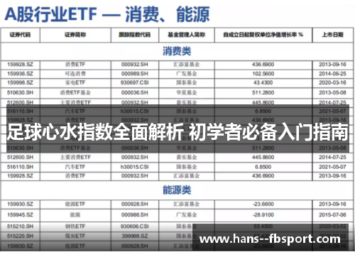 足球心水指数全面解析 初学者必备入门指南